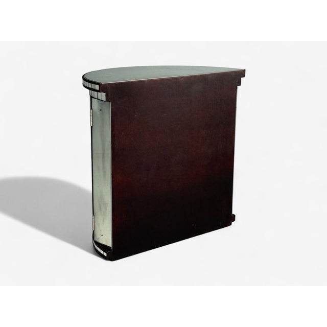 Hollywood Regency Style, Distressed Glass, Mirrored Demilune Cabinet For Sale - Image 12 of 12