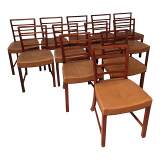 Danish Mid-Century Mahogany Dining Chairs with Upholstery, 1940s, Set of 12 For Sale