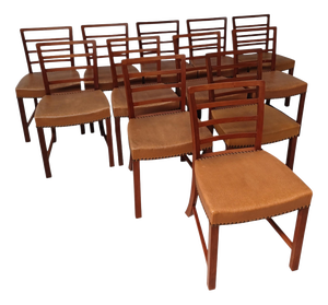 Danish Mid-Century Mahogany Dining Chairs with Upholstery, 1940s, Set of 12
