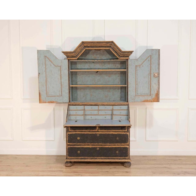 Baroque Secretary with Black Exterior and Blue Interior, Circa 1760 For Sale - Image 15 of 16