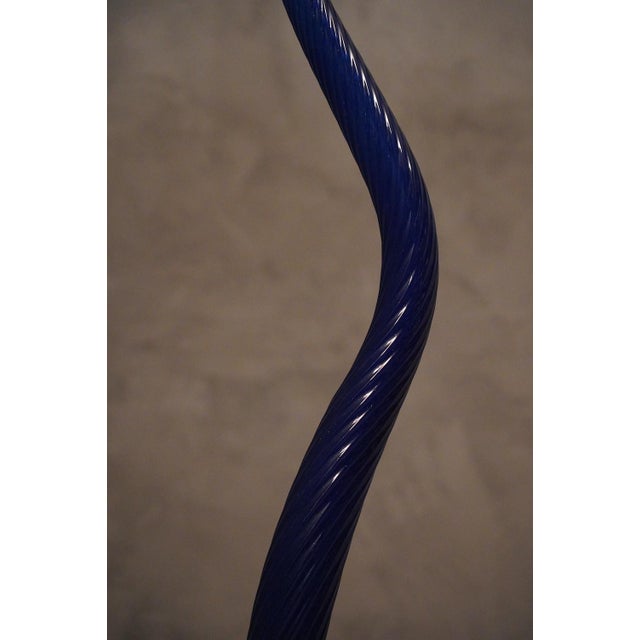 Metal Murano Round Blue Glass and Brass Pendant Light, 1960 For Sale - Image 7 of 11