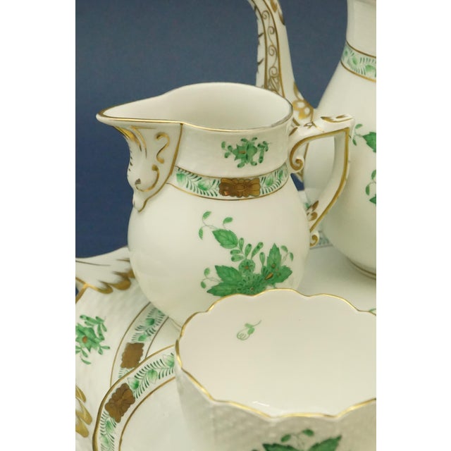 Tete À Tete Coffee Service with Tray in Porcelain with Apponyi Decoration from Herend, Hungary, 1930s, Set of 8 For Sale - Image 10 of 18