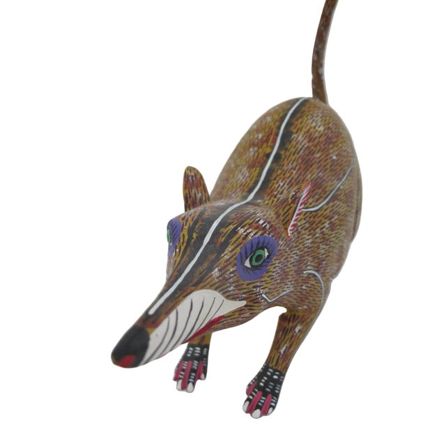 Mexican Alebrije Oaxaca Mexico Morales Folk Art Carved Wood Rat Figurine Sculpture For Sale - Image 3 of 10