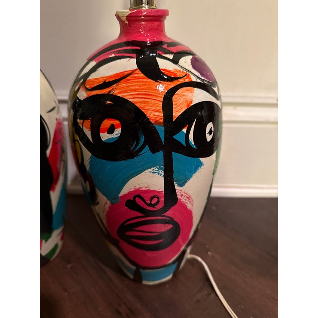 Abstract Peter Keil Pair of Abstract Painted Table Lamps 1970s For Sale - Image 3 of 8