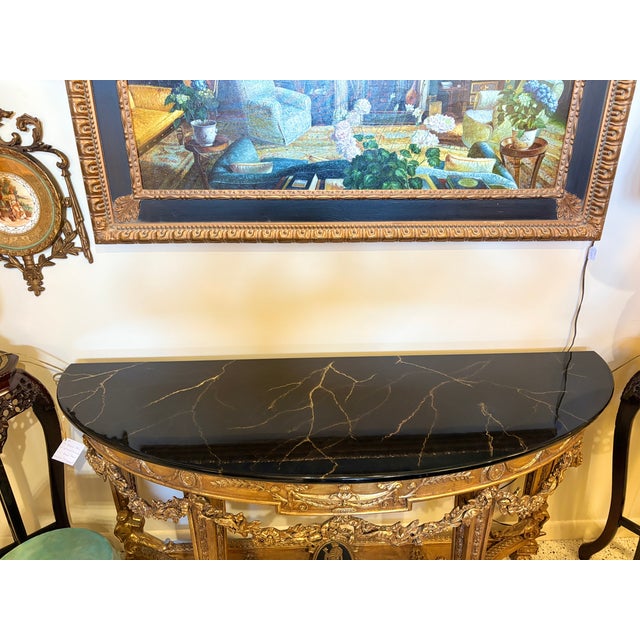 Pair of Black Faux Marble Top Consoles For Sale - Image 9 of 10