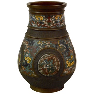 Japanese Edo Period Bronze and Cloissonne Vase For Sale