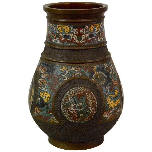 Japanese Edo Period Bronze and Cloissonne Vase For Sale
