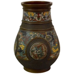 Japanese Edo Period Bronze and Cloissonne Vase