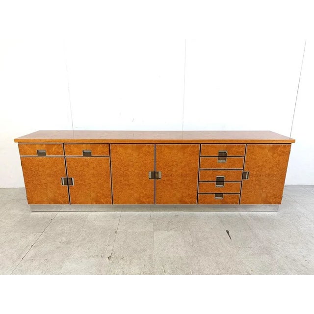 Vintage Italian Burl Wood Credenza, 1970s For Sale - Image 10 of 10