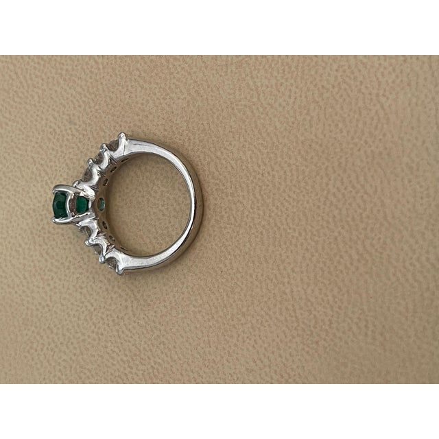 Natural 1.25 Carat Oval Cut Emerald & 0.90 Carat Diamond Ring Platinum For Sale - Image 11 of 18