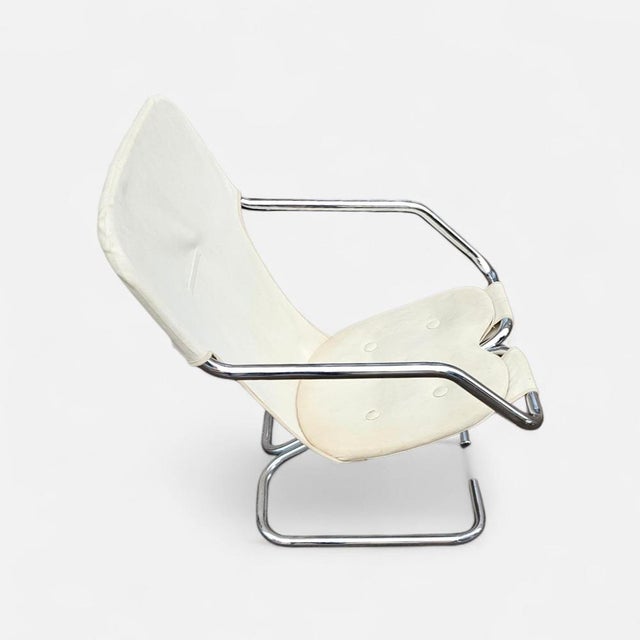 Tubular Chrome Cantilever Chairs with Cream Canvas Slings, Set of 2 For Sale - Image 3 of 11
