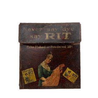 1920 Antique Rit Fabric Dye Tin Sign For Sale