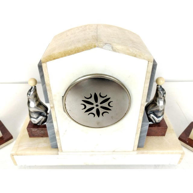 French Art Deco Marble & Onyx Mantel Clock, 1930s, Set of 3 For Sale - Image 18 of 18