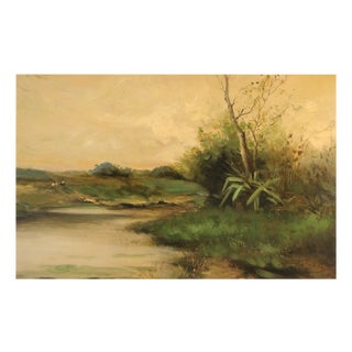 French Artist, Impressionist River Landscape, 19th Century, Oil on Wood, Framed For Sale