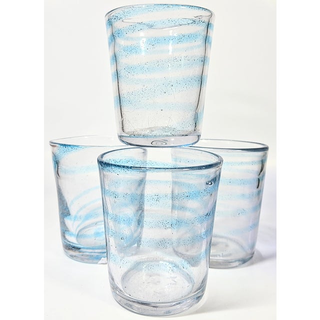 Baby Blue Bubbled Swirl Lowballs- Set of Four For Sale - Image 13 of 15