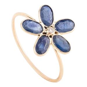 Floral Blue Sapphire and Diamond Ring in 18k Gold Size 6