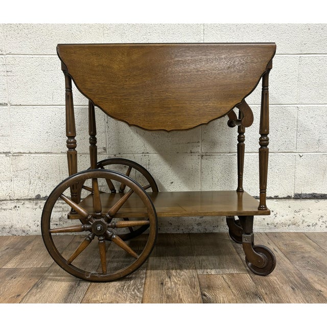 Vintage Solid Maple Drop Leaf Tea Cart Bar Cart | Chairish