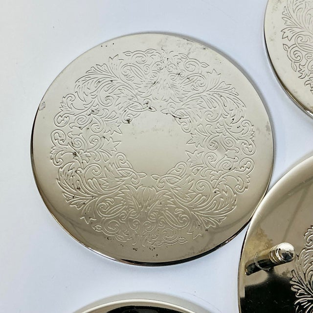 Mid Century Hollywood Regency Chippendale Silver Plate Coasters and Caddy - Set of 7 For Sale - Image 10 of 15