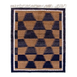 Vintage Tulu Rug in Brown, Midnight Blue & White Geometric Pattern For Sale