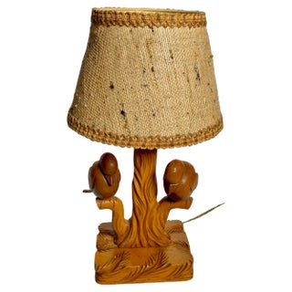 Brown Wood Bird Table Lamp, France, 1940s For Sale