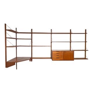 C. 1960s Torbjorn Afdal Five Bay Teak Wall Mounted Shelving (W/ Corner) Unit For Sale