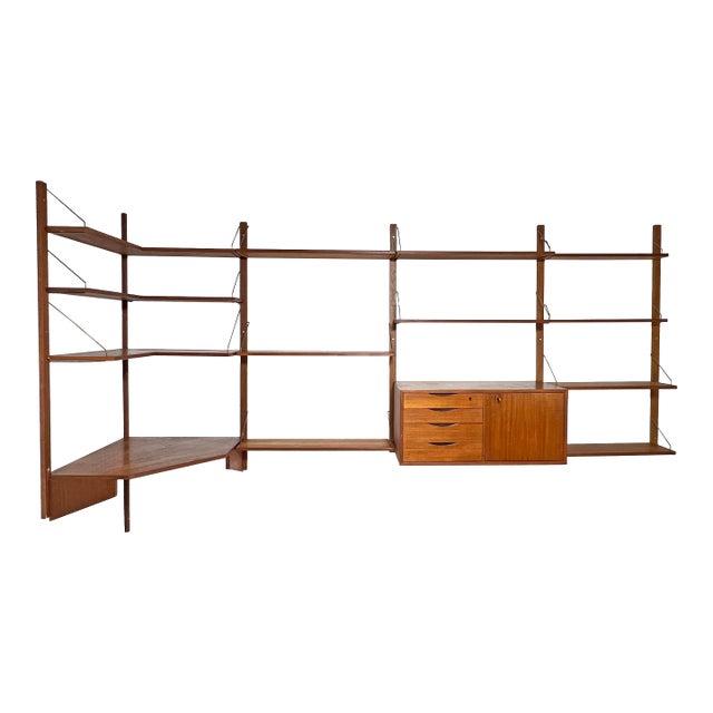 C. 1960s Torbjorn Afdal Five Bay Teak Wall Mounted Shelving (W/ Corner) Unit For Sale