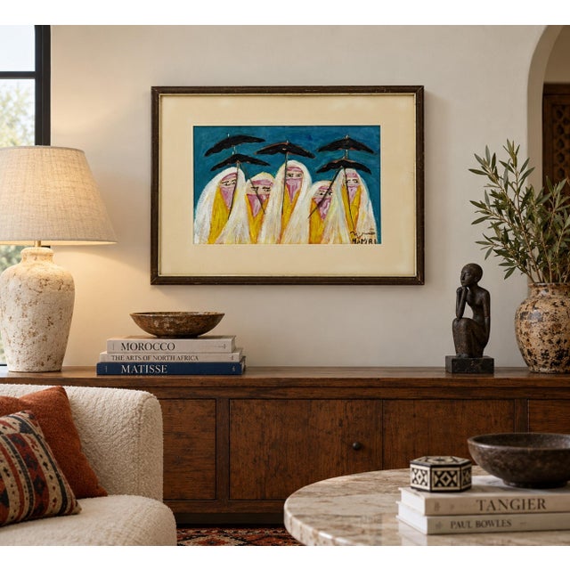 Mohamed Allan Hamri (1932–2000) — Five Veiled Moroccan Women, Original Oil and Gouache Painting, Signed An expressive...