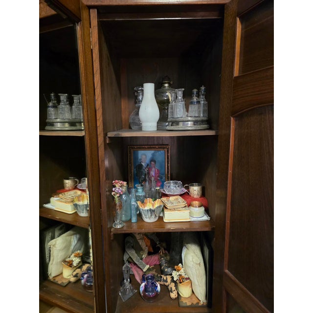 19th Century Victorian Burl Wood & Oak 3-Door Grand Wardrobe Armoire With Mirror For Sale - Image 12 of 12