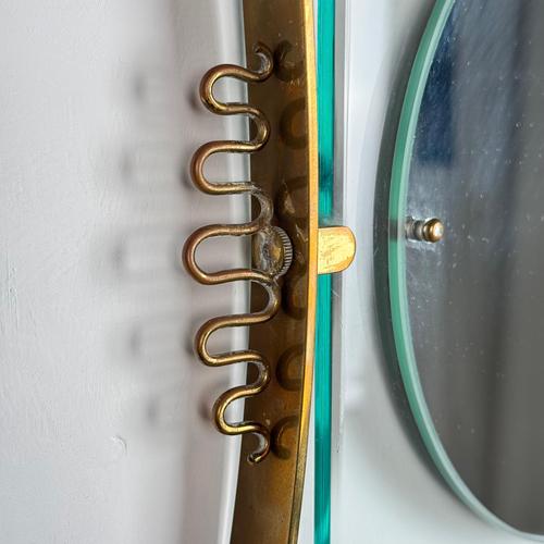 Metal Brass and Blue Glass Wall Mirror attributed to Gio Ponti for Fontana Arte, 1950s For Sale - Image 7 of 12