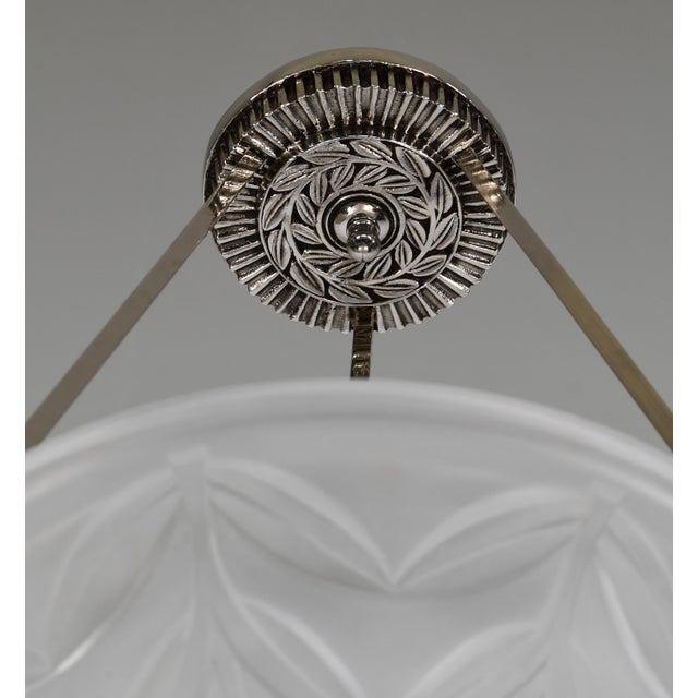 Metal French Art Deco Pendant Light by Degue 1930 France For Sale - Image 7 of 13