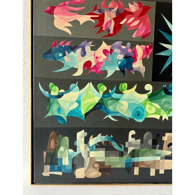 Morris Lazar, Large Israeli 1950's Mod Modernist Abstract Oil Painting Cubist Morris Lazar, circa 1950's 1960's For Sale In Miami - Image 6 of 9