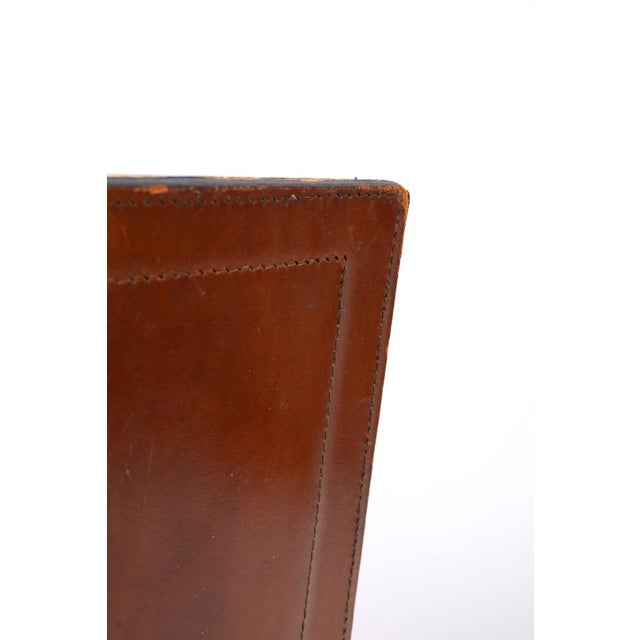 Cognac Color Stich Leather Paper Basket, France, 1960s For Sale - Image 4 of 8