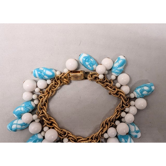 Vintage Napier Book Piece Goldtone Blue & Turquoise Art Glass Charm Bracelet, 1967 For Sale - Image 15 of 15