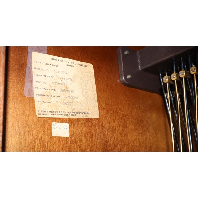 Wood Vintage Howard Miller “Beaumont” Triple-Chime Oak Grandfather Clock, Model 610-259, Circa 1985 For Sale - Image 7 of 17