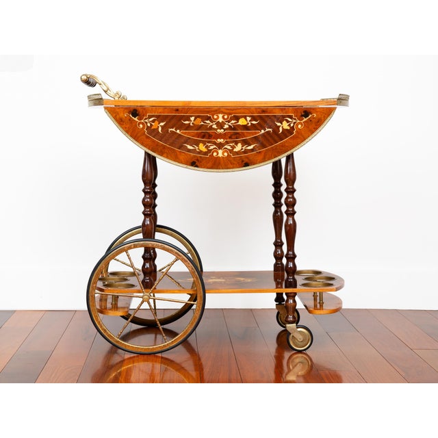 Mid 20th Century Vintage Italian Marquetry Bar Cart With Serving Tray For Sale - Image 5 of 11