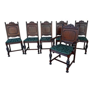 1940's Jacobean Style Dining Chairs - Set of 6 For Sale