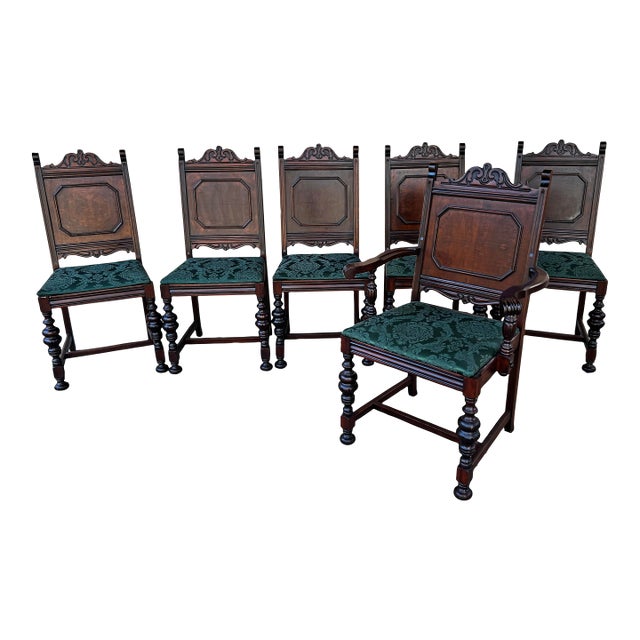 1940's Jacobean Style Dining Chairs - Set of 6 For Sale