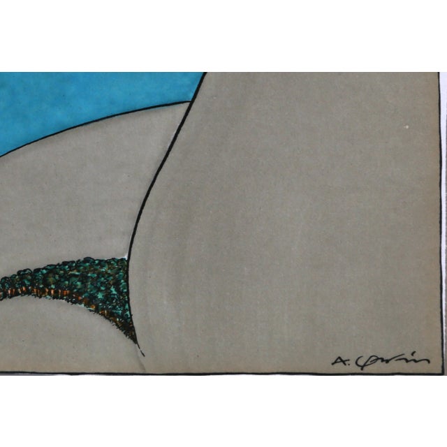 Abstract 1980s Alfredo Garzon, Searching Watercolor For Sale - Image 3 of 4