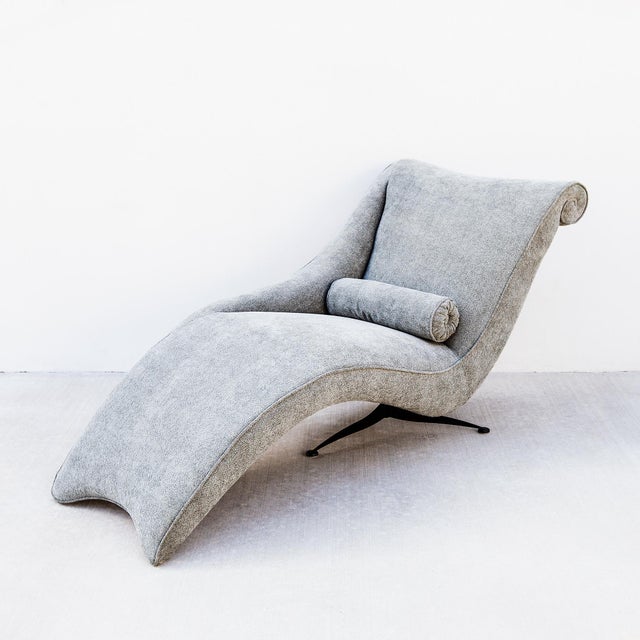 Vintage Italian Modern Sculptural Chaise Lounge in Gray Green Boucle For Sale In Los Angeles - Image 6 of 12
