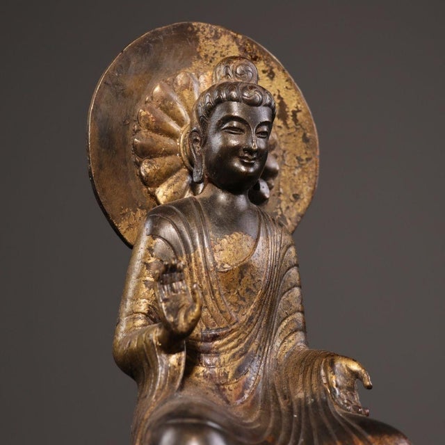 Bronze Bronze Shakyamuni Buddha Statue With Cinnabar Details For Sale - Image 8 of 8