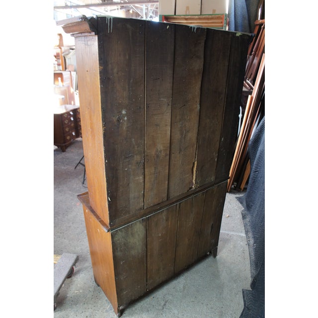 Brown Antique Early American Stepback Farmhouse Oak Kitchen Cupboard Display Cabinet For Sale - Image 8 of 15