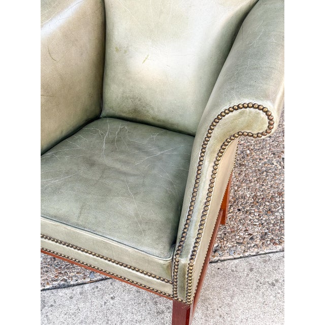 Mid 20th Century English Library Wing Back Chair of Upholstered Leather and Walnut For Sale - Image 5 of 9