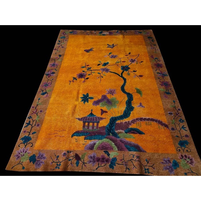 Antique Chinese - Art Deco Rug, Size: 6'0" x 8'8" Wool Chinese Art Deco Hand Knotted Pile Antique 1920s Floral Rug,...
