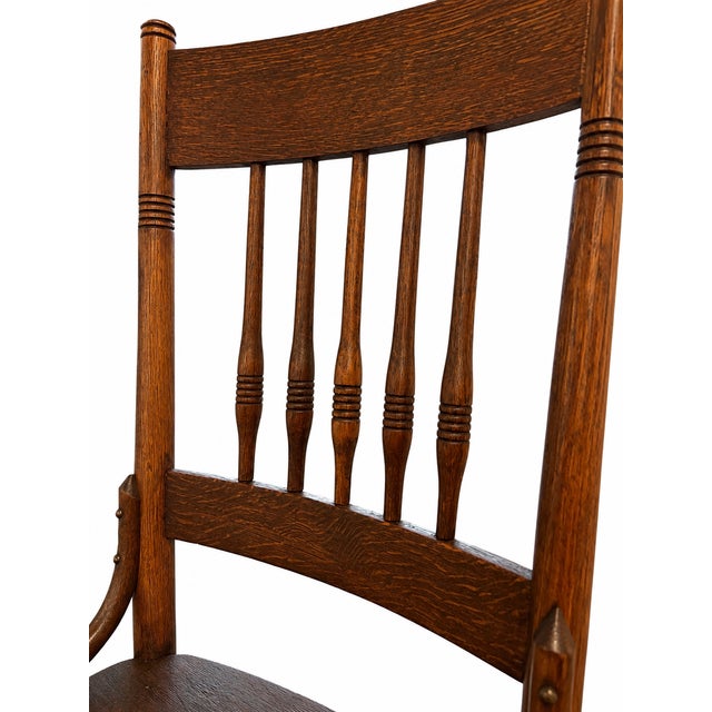 Late 19th Century Antique Oak Pressed-Back Dining Chair With Cane Seat and Turned Spindles For Sale - Image 5 of 8