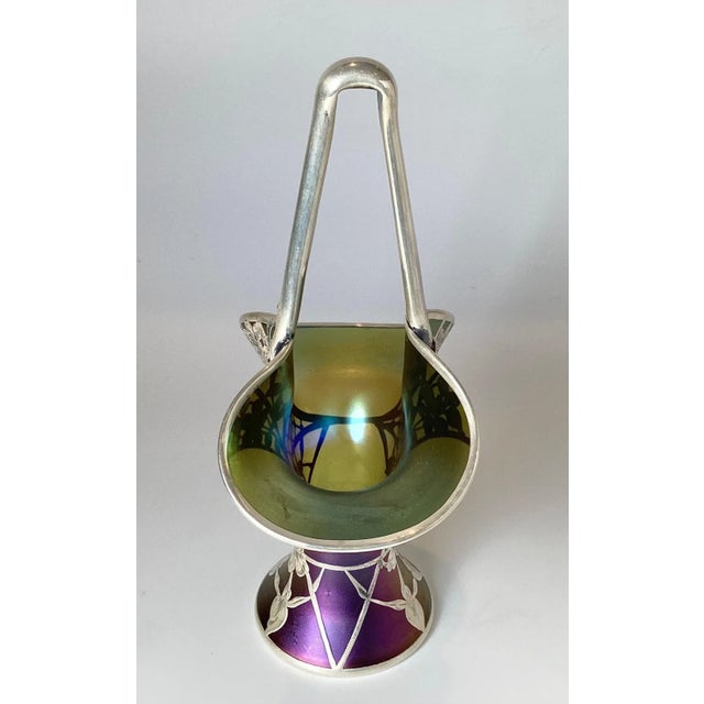 Silver Remarkable Loetz Sintering Silver Overlay Basket For Sale - Image 8 of 12