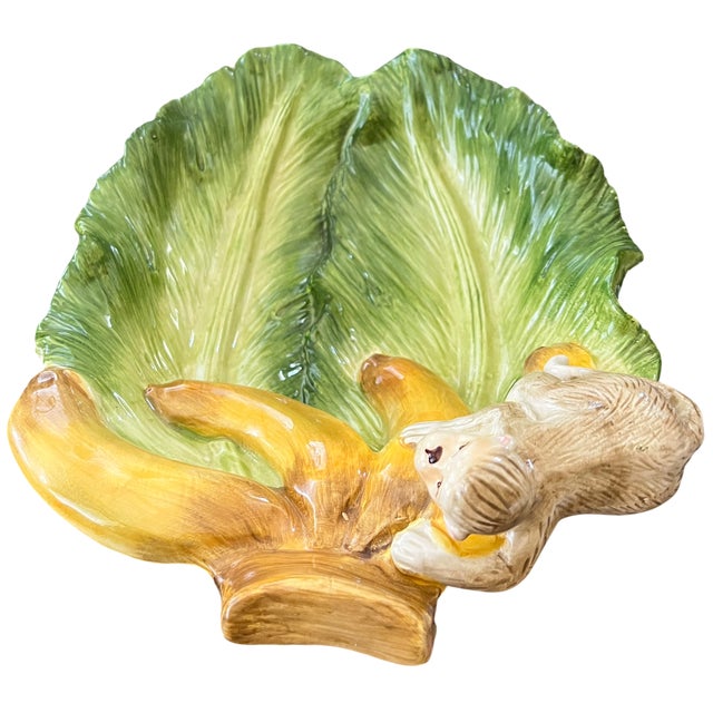 Green Vintage Kaldun & Bogle Zanzibar Majolica Monkey & Banana Leaf Platter, 10" For Sale - Image 8 of 14