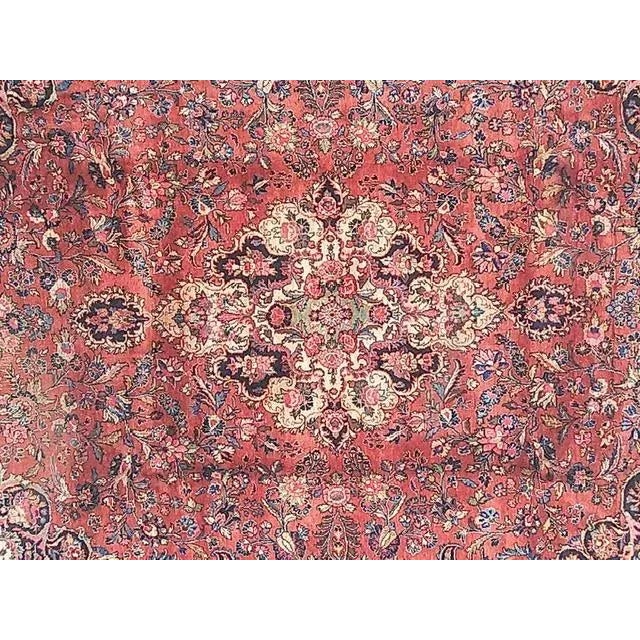 Wool pile genuine hand made very fine Vintage Persian Kazvin carpet-