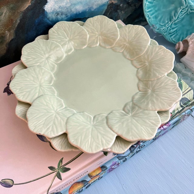 Late 20th Century Late 20th Century Sage Green Bordallo Pinheiro Geranium Leaf Plates- Set of 4 For Sale - Image 5 of 8