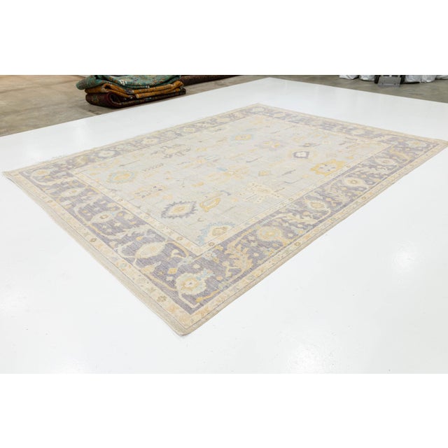 Hand-Knotted Modern Oushak Style Wool Area Rug Muted Silver, Lavender, and Gold For Sale - Image 10 of 10
