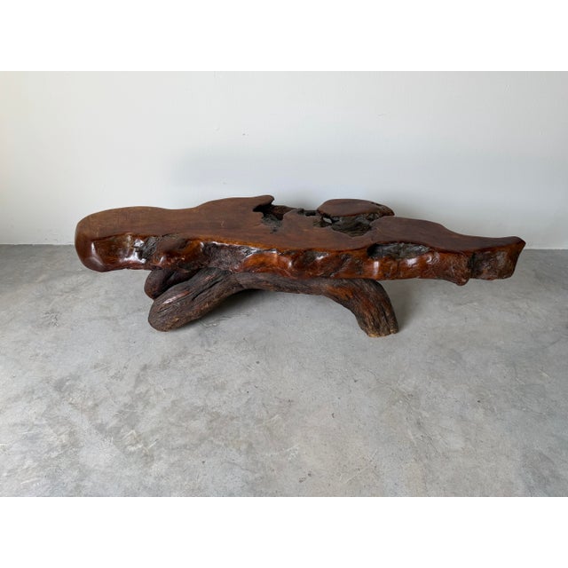 1960’s Mid-Century Hand-Carved Live Edge Redwood Burl Root Coffee Table For Sale - Image 4 of 12